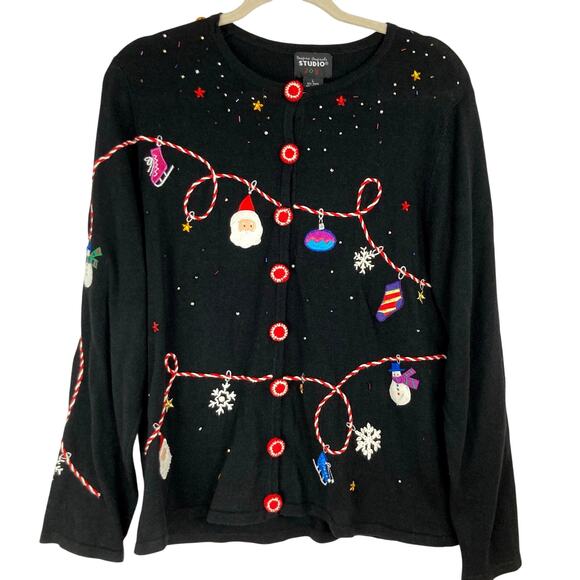 VTG Studio Joy Womens L Christmas Holiday Embroidered Sweater Art to Wear Winter - Picture 1 of 11